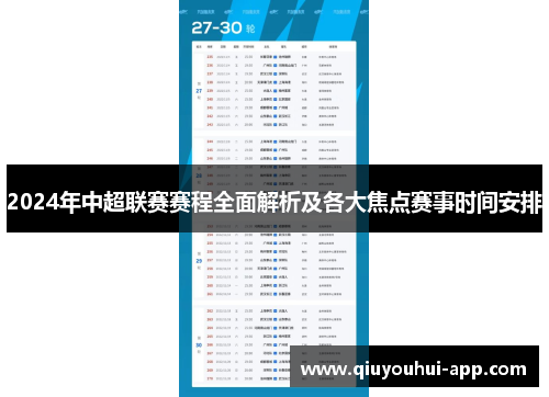 2024年中超联赛赛程全面解析及各大焦点赛事时间安排